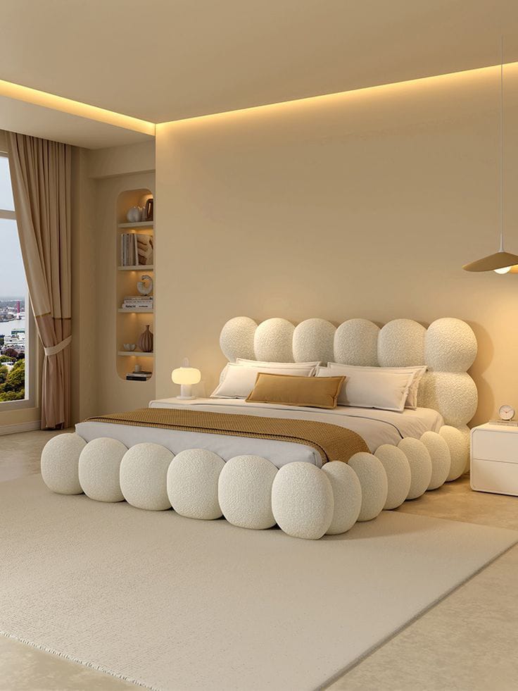 Luxury Cloud Fluffy Bubble Bed with Padded Headboard | Decorea Home