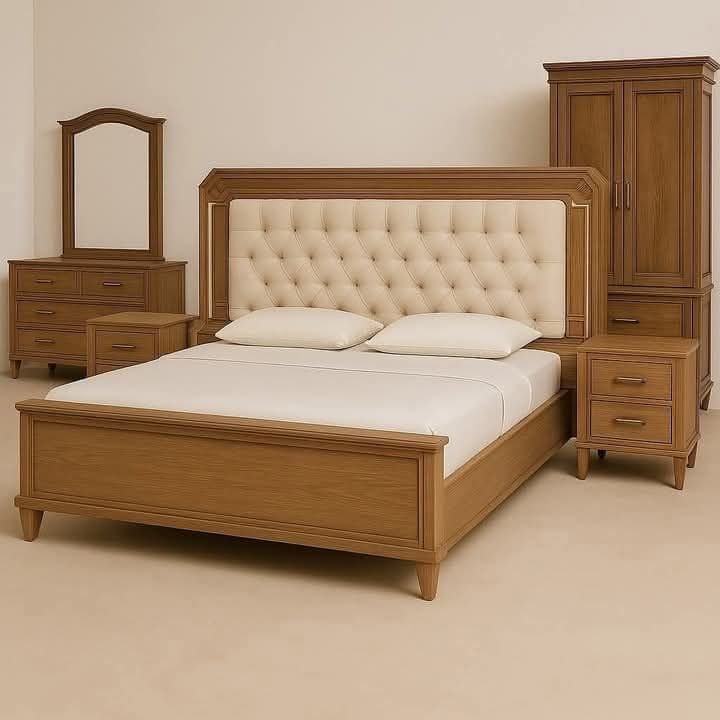 Decorea Home Modern Wooden King Size Bed Set with Headboard