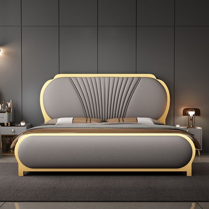 Decorea Home Modern Wooden King Size Bed Set with Headboard