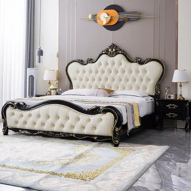 Decorea Home Modern Wooden King Size Bed Set with Headboard