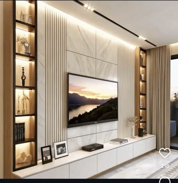 Decorea Home Modern Media Wall Design with Fluted Paneling