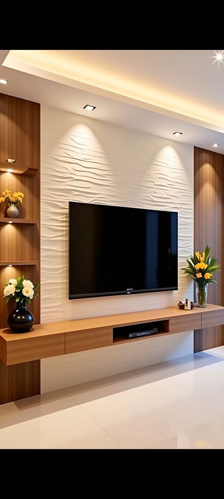 Decorea Home Modern Media Wall Design with Fluted Paneling