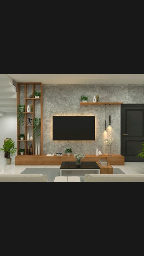 Decorea Home Modern Media Wall Design with Fluted Paneling